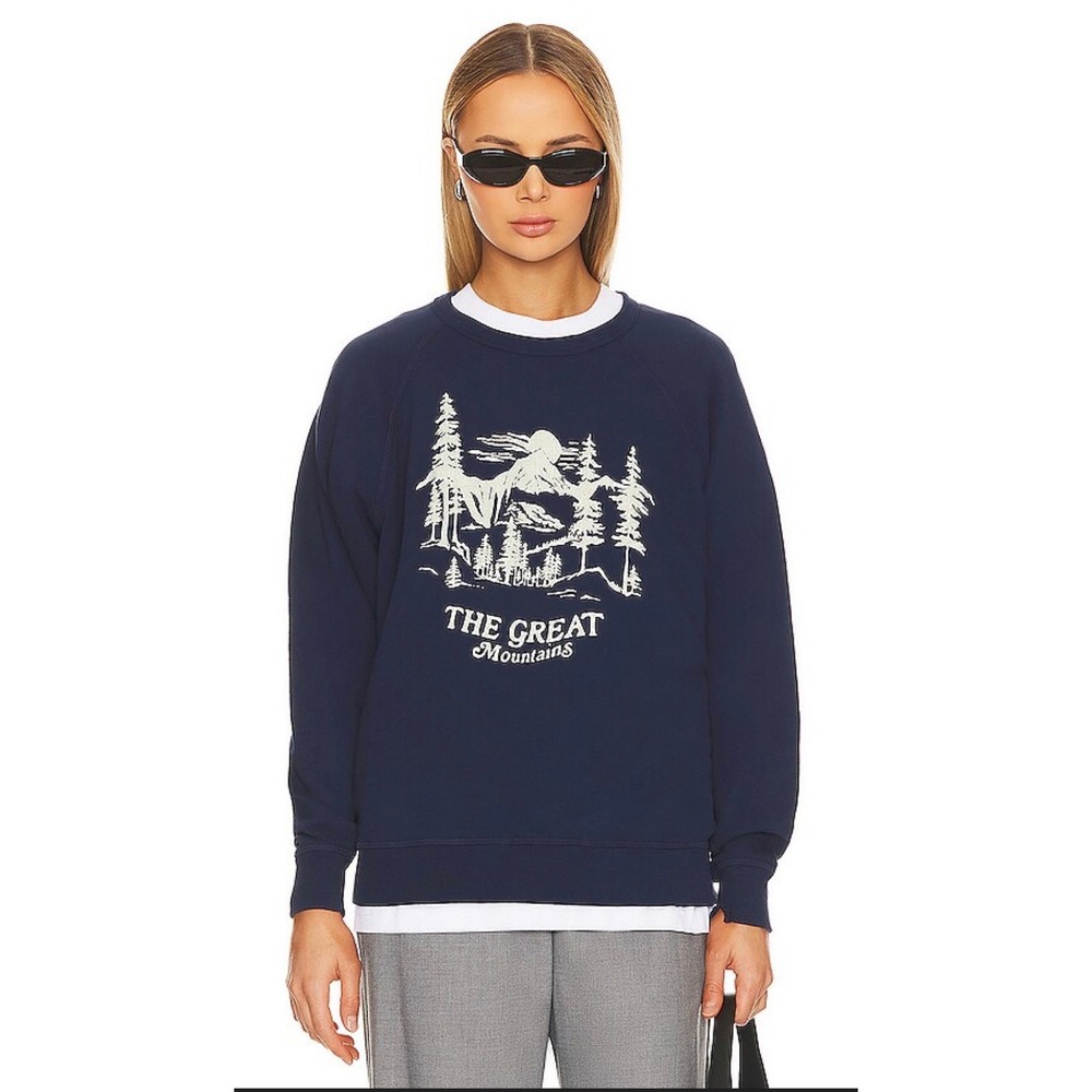 THE GREAT. College Sweatshirt Size 2 Medium Navy Blue Raglan Sleeve Crewneck